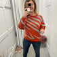 Orange and blue stripe knit jumper