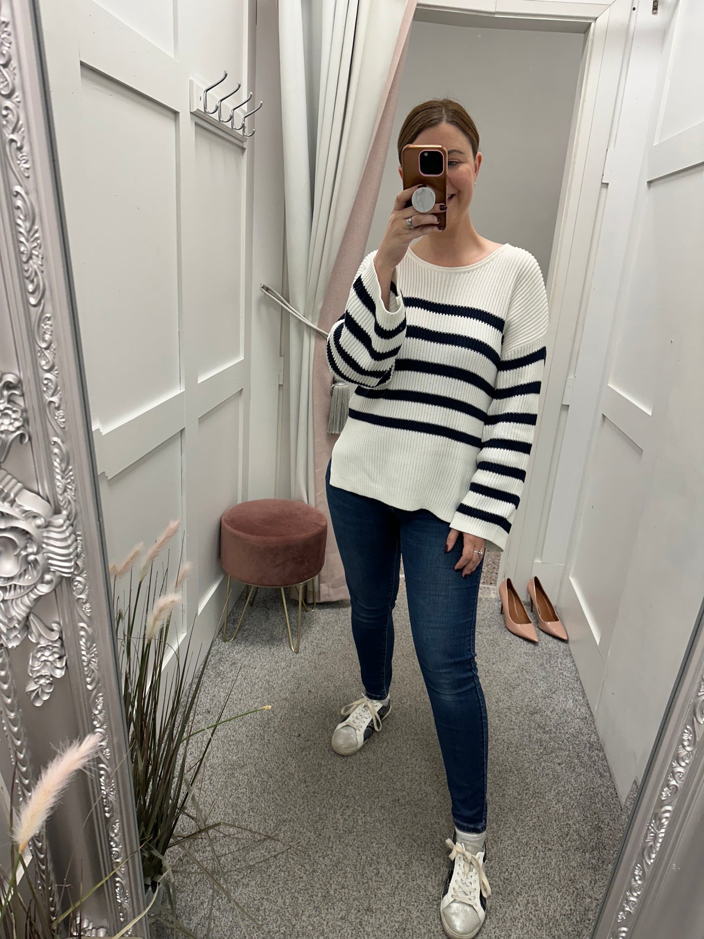 Off white and navy knitted stripe jumper Viching