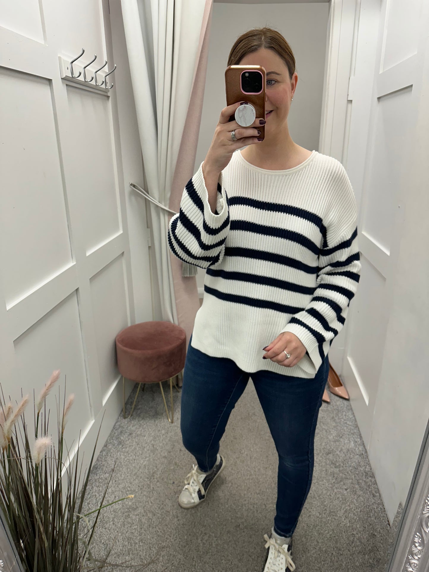 Off white and navy knitted stripe jumper Viching