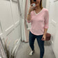 Pink and white v neck stripe top