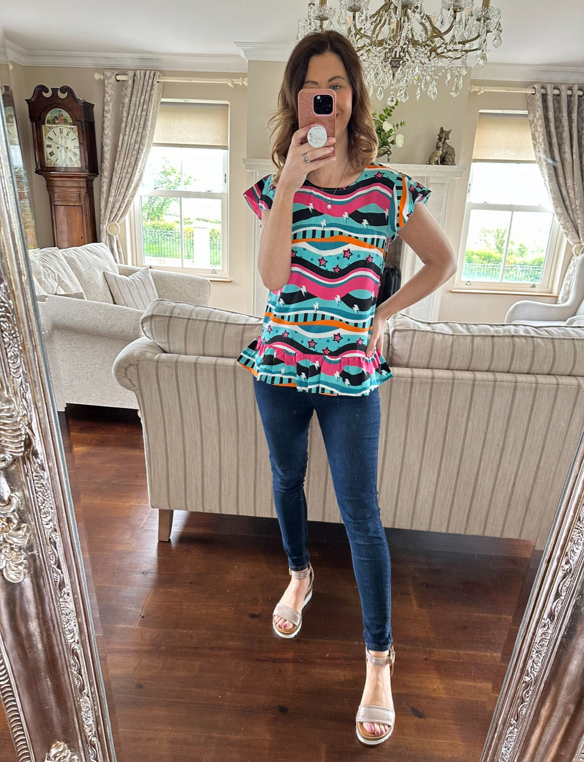 Ona pink and turquoise multi colour top