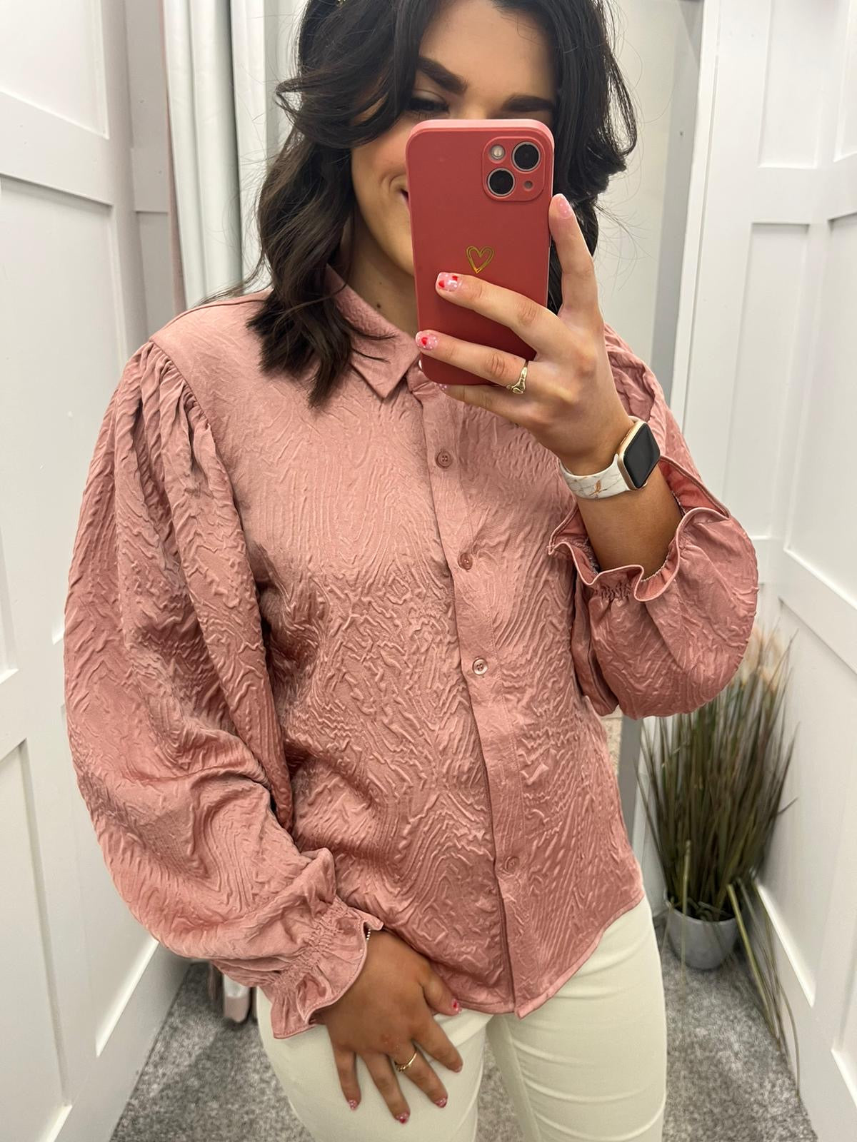 Dusty pink textured Brooke blouse