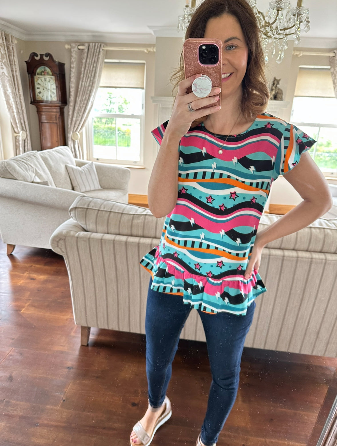 Ona pink and turquoise multi colour top