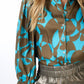 Khaki and peacock blue print blouse 14518