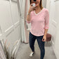 Pink and white v neck stripe top