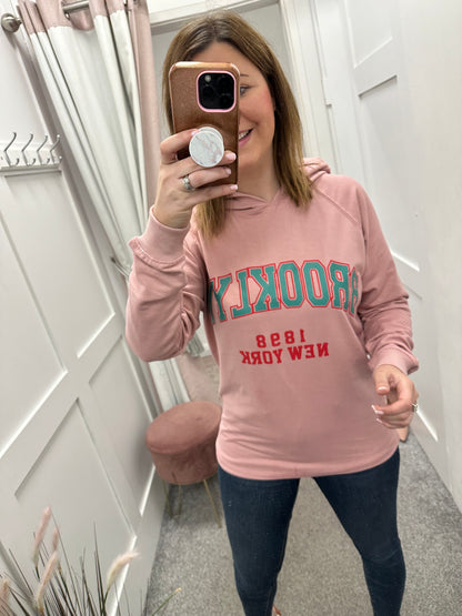 Rose pink slogan hoodie