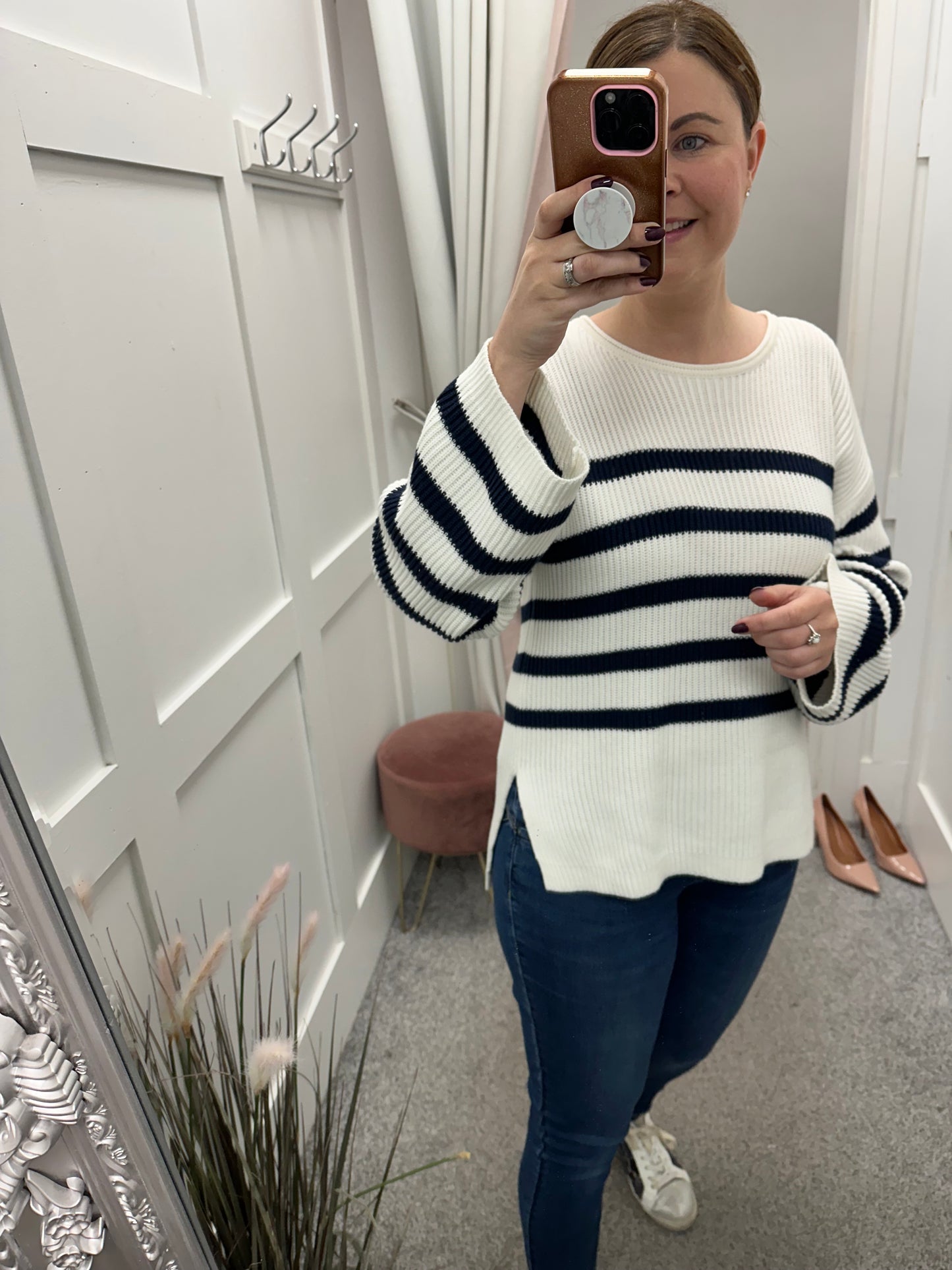 Off white and navy knitted stripe jumper Viching