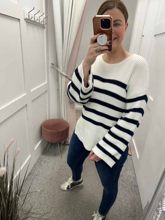 Off white and navy knitted stripe jumper Viching