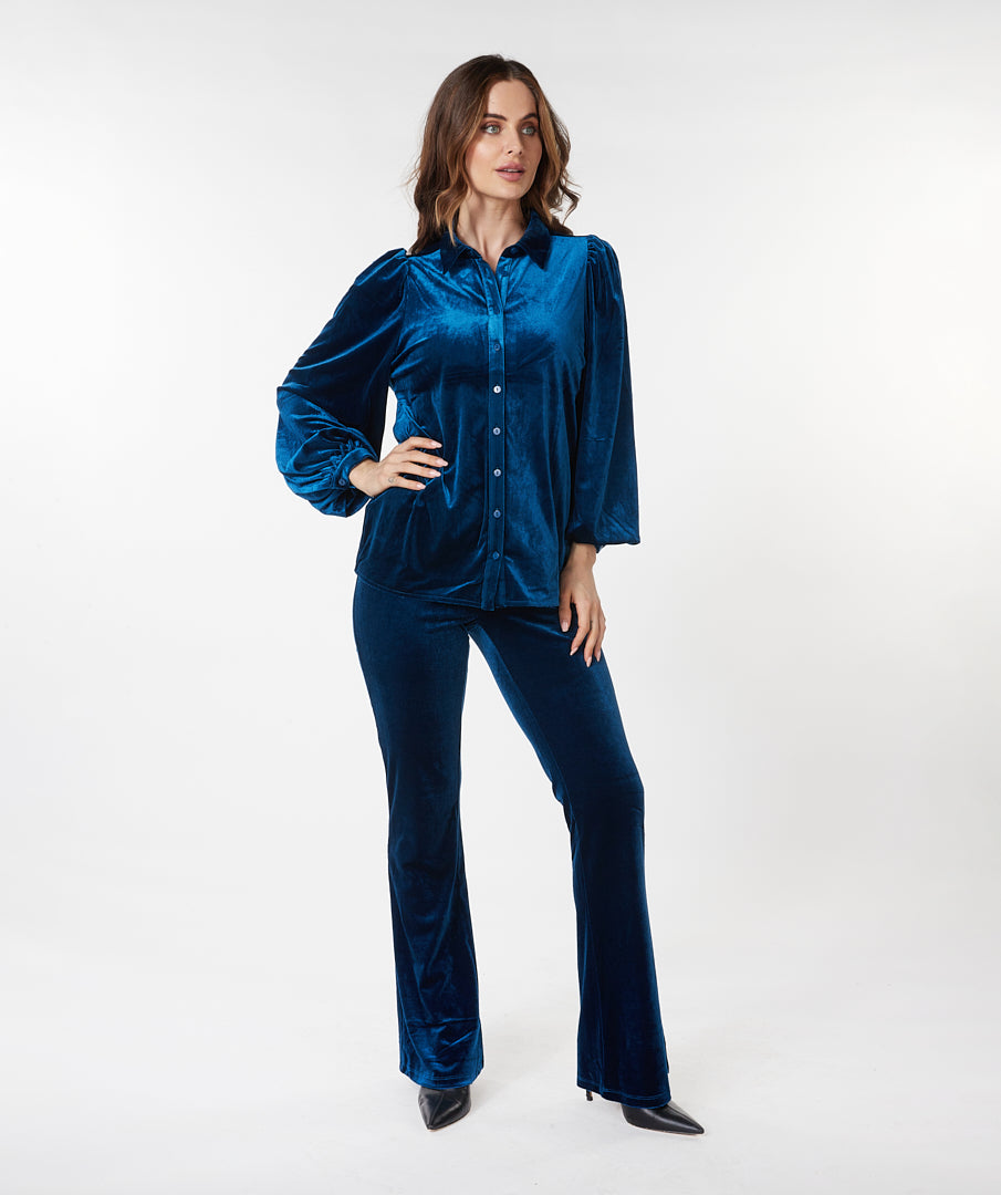 Galaxy blue velour velvet trousers 30726