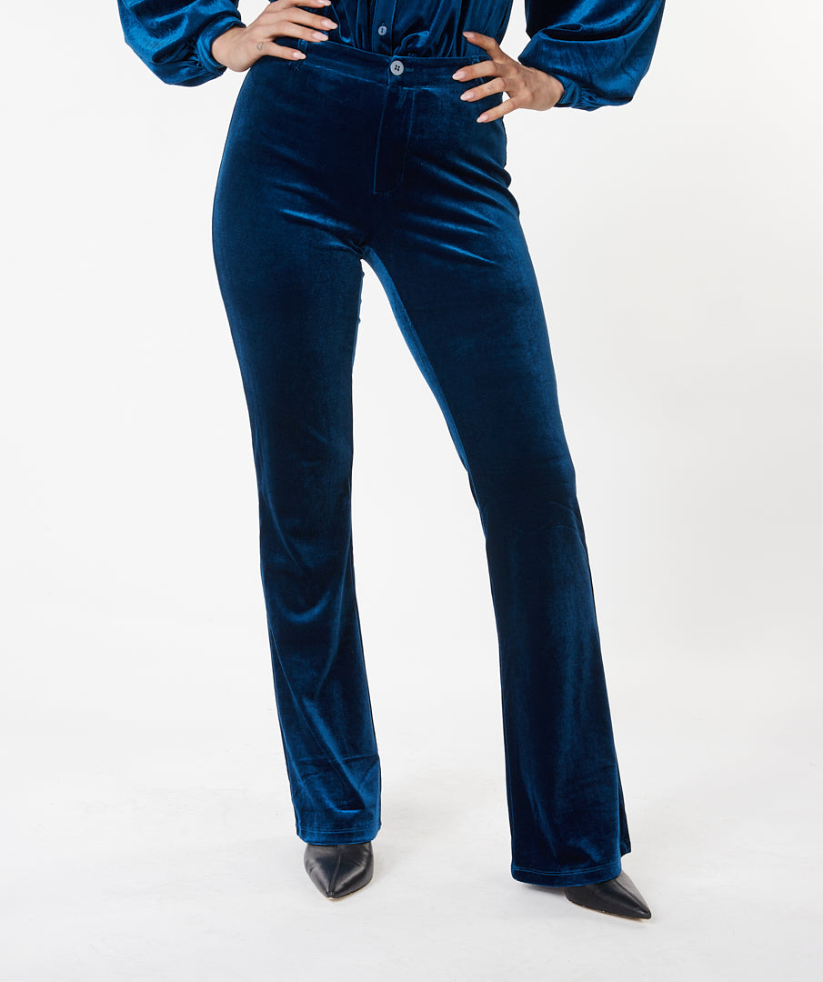 Galaxy blue velour velvet trousers 30726