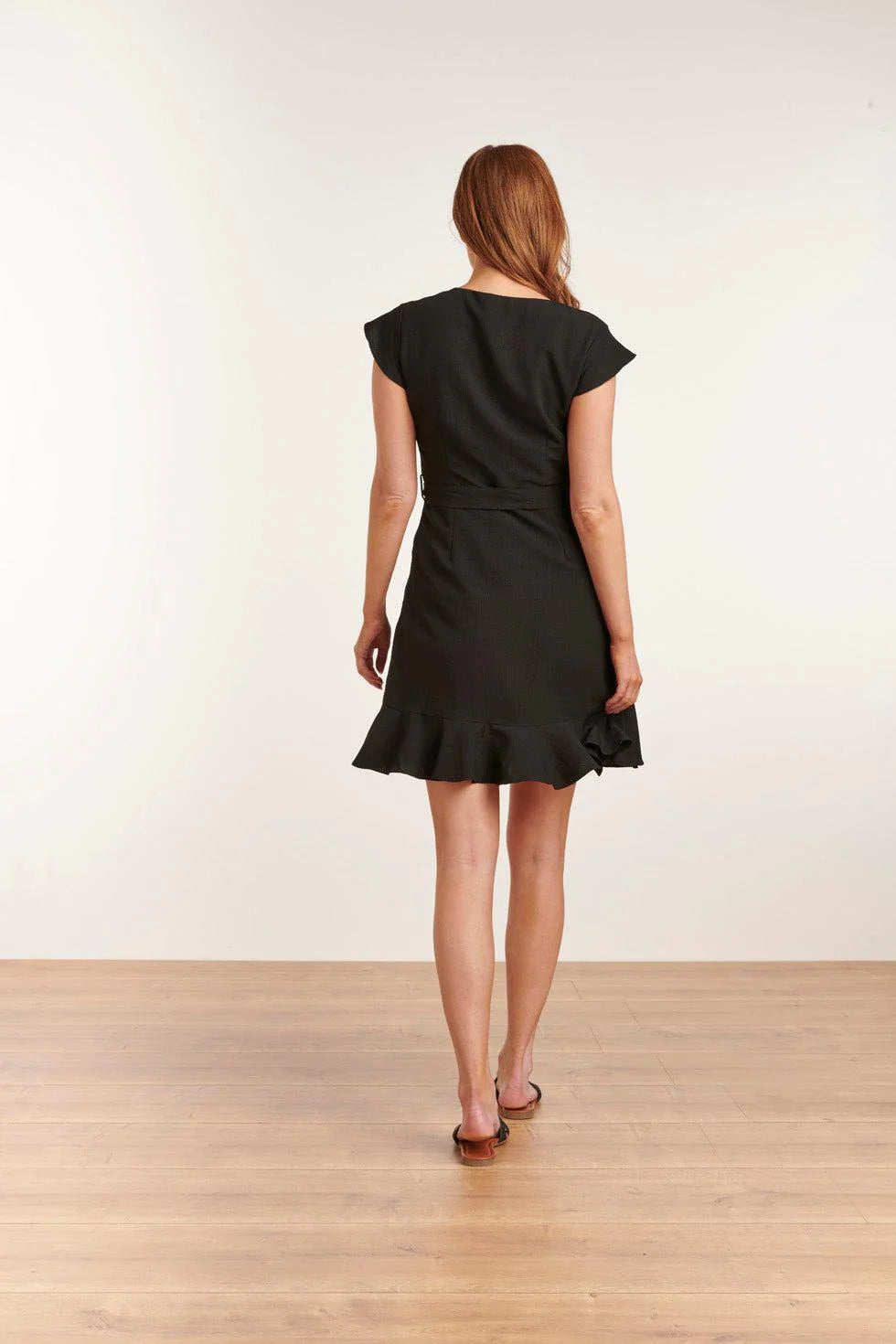 Black ruffle A line mini dress 23057