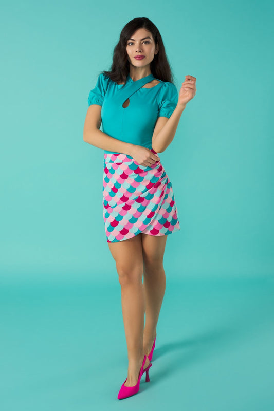 Cleo turquoise and pink scallop skirt