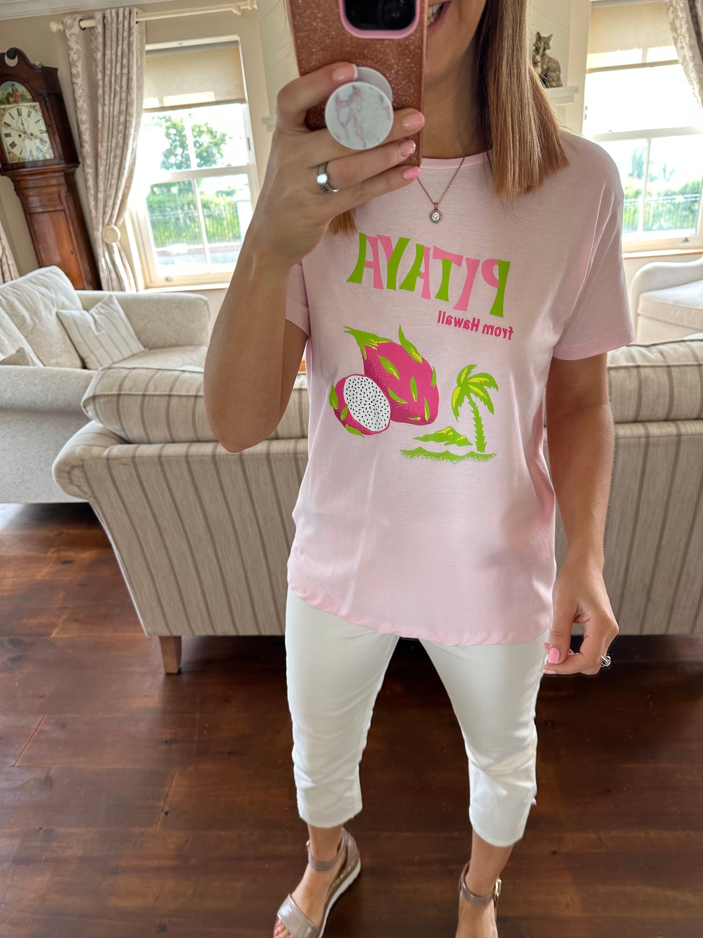 White, lime green and pink t shirt 42065