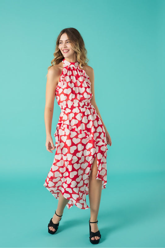 Curazao white and red heart print dress