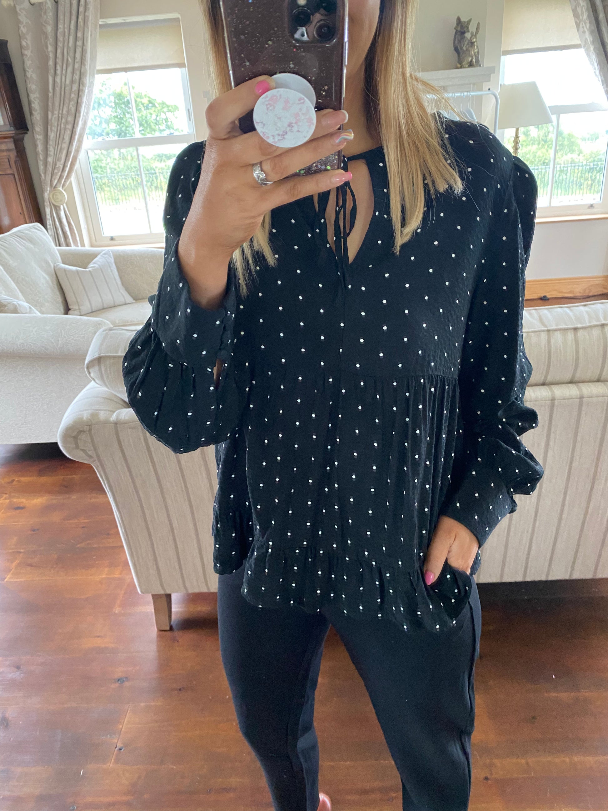 Black and white polka dot top - Our Secret Boutique  Our Secret Boutique