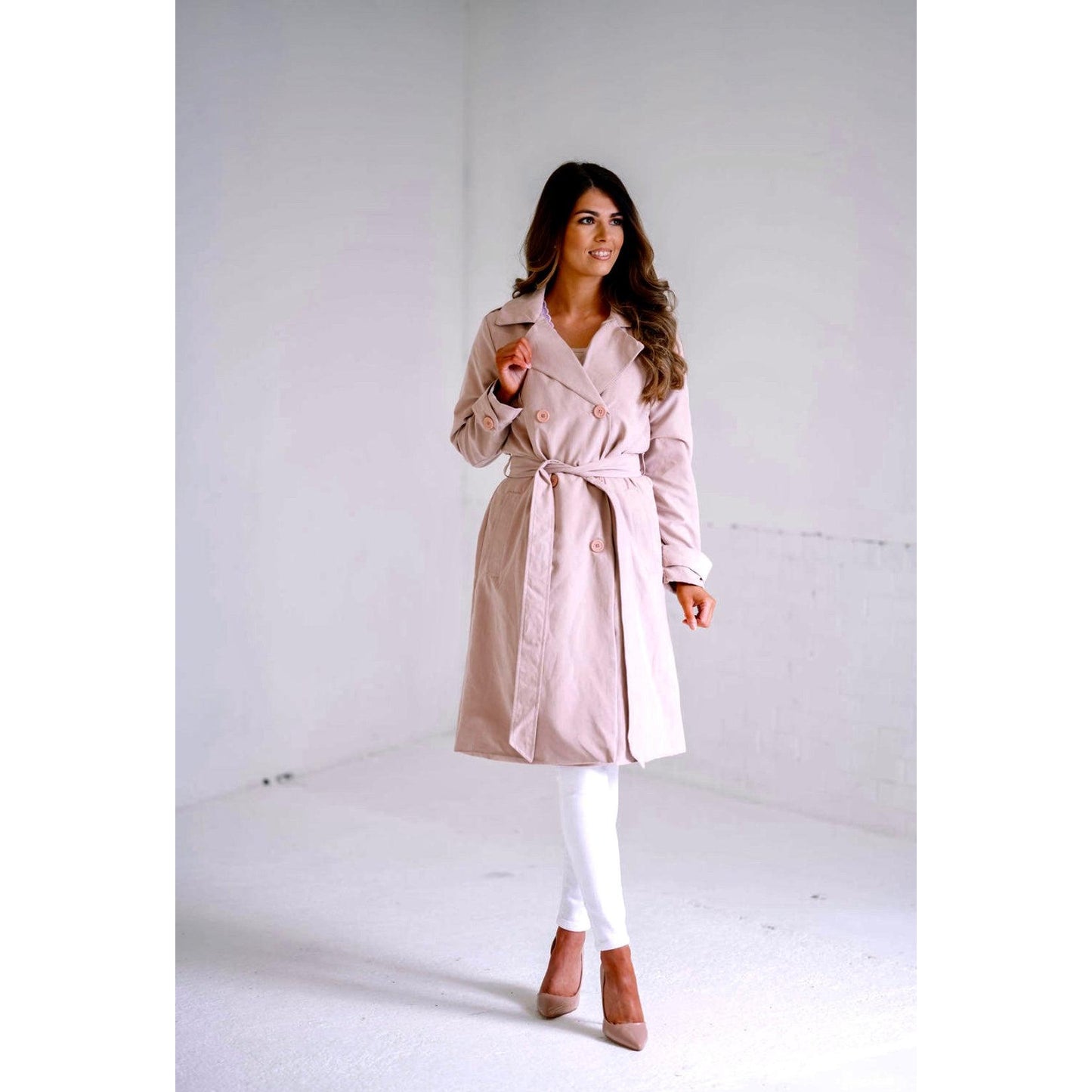 Amelia Blush pink suedette trench coat - Our Secret Boutique 