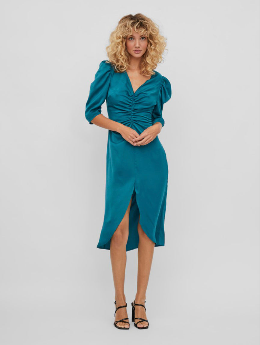 Shaded spruce v neck ruched dress Vimarianna