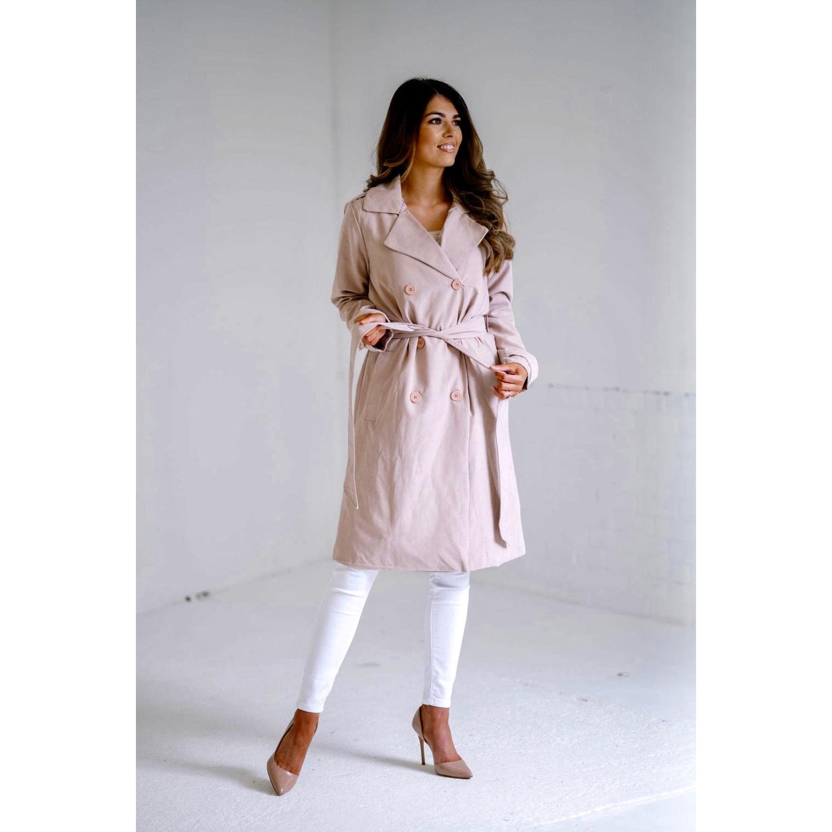 Amelia Blush pink suedette trench coat - Our Secret Boutique 