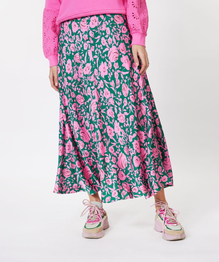 Green and pink satin skirt 15019