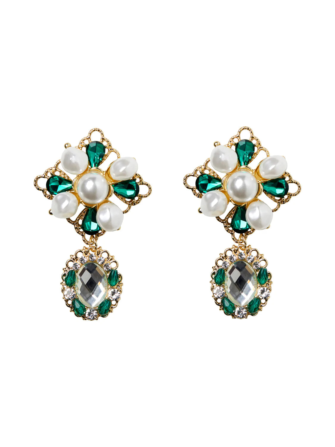 Pcsabbi emerald green, gold and pearl earrings