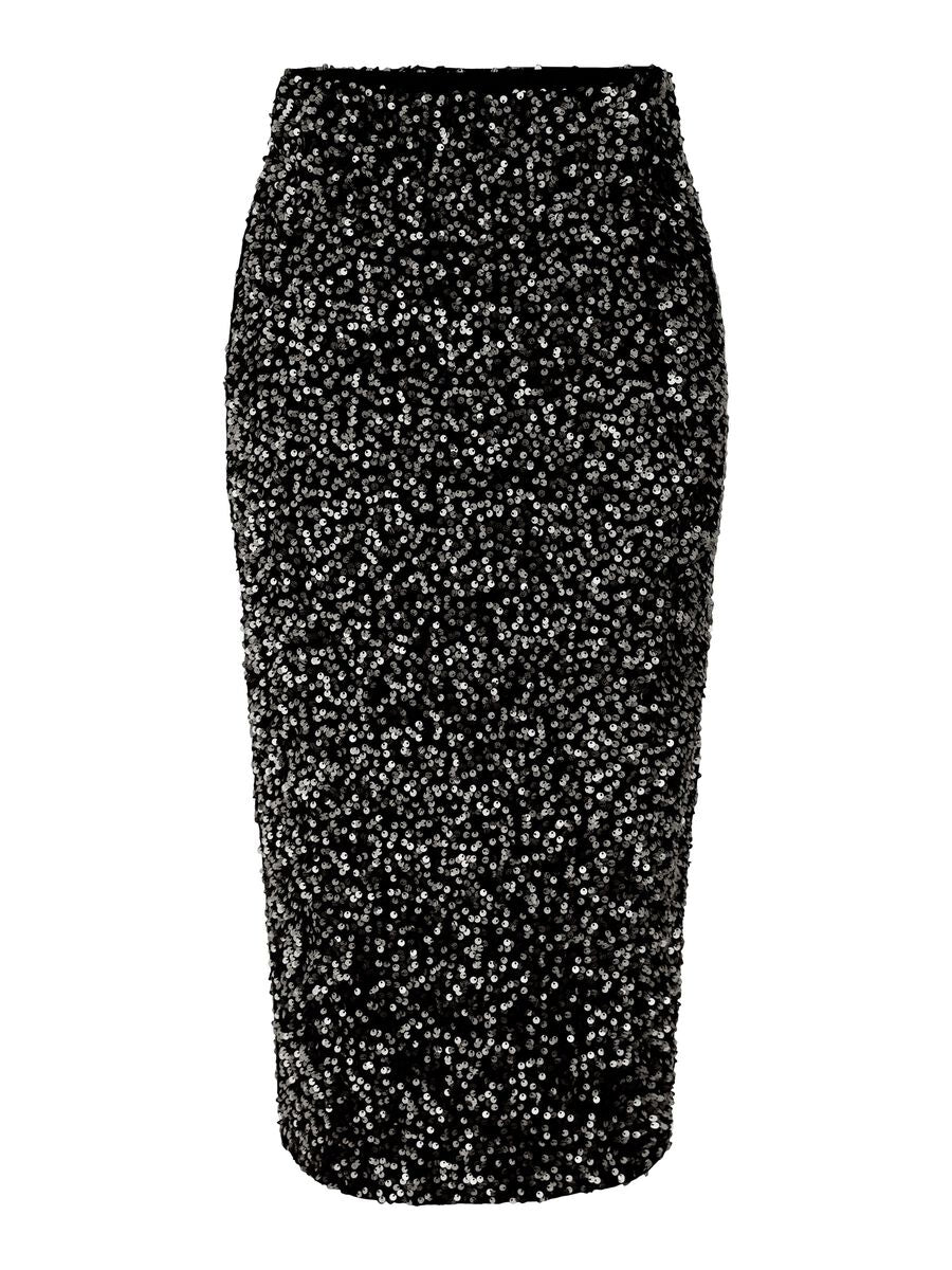 PCKAM black and silver sequin long skirt