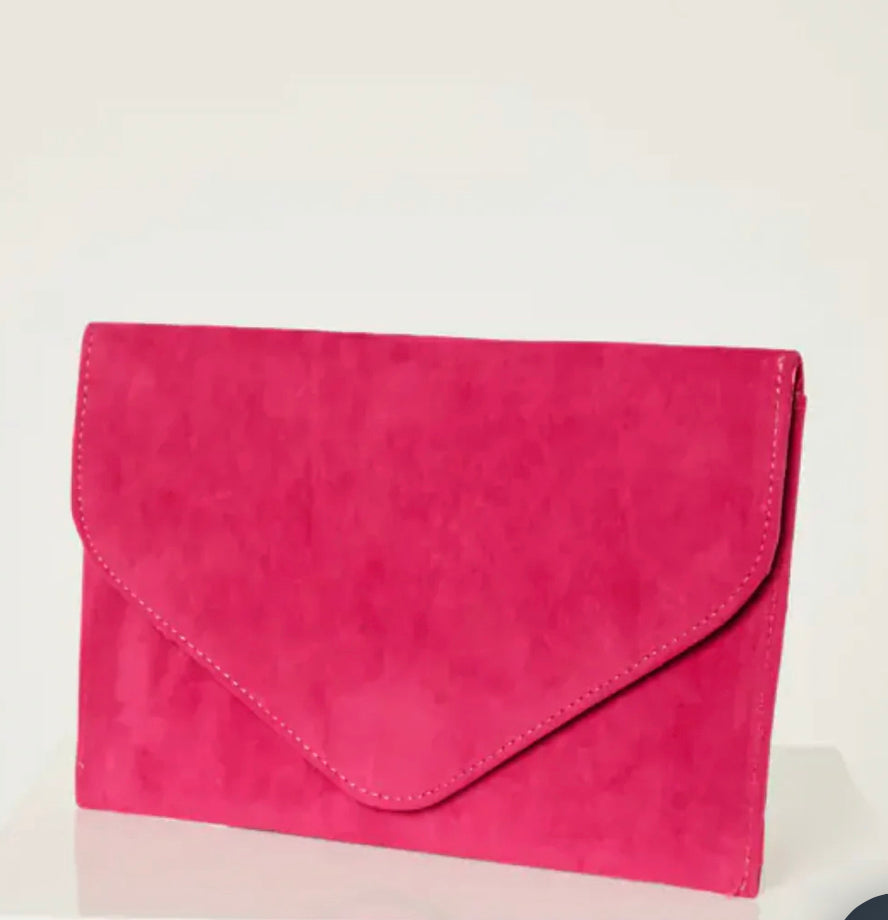 Pink velvet clutch bag