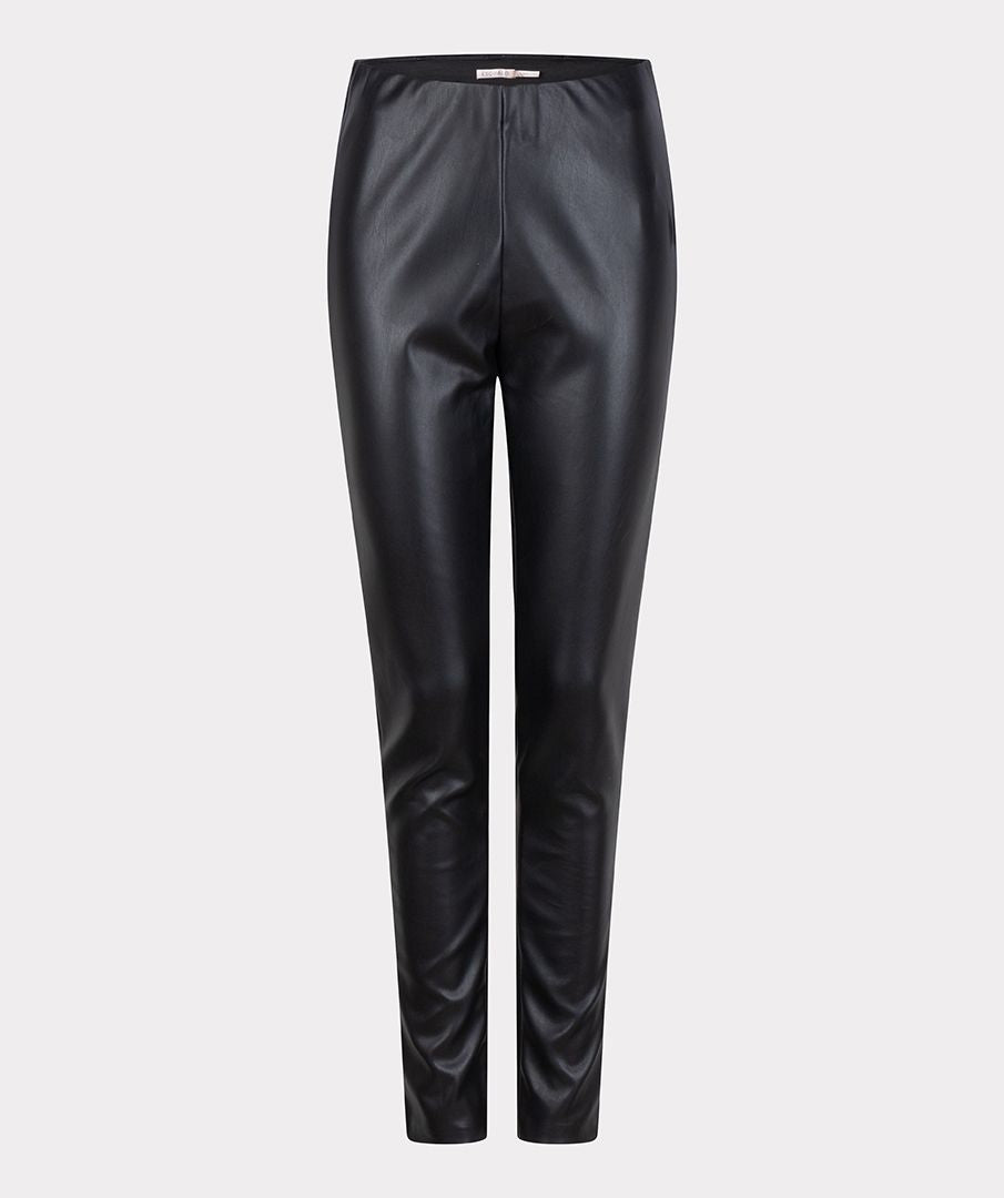 Black elastic waist vegan leather trousers