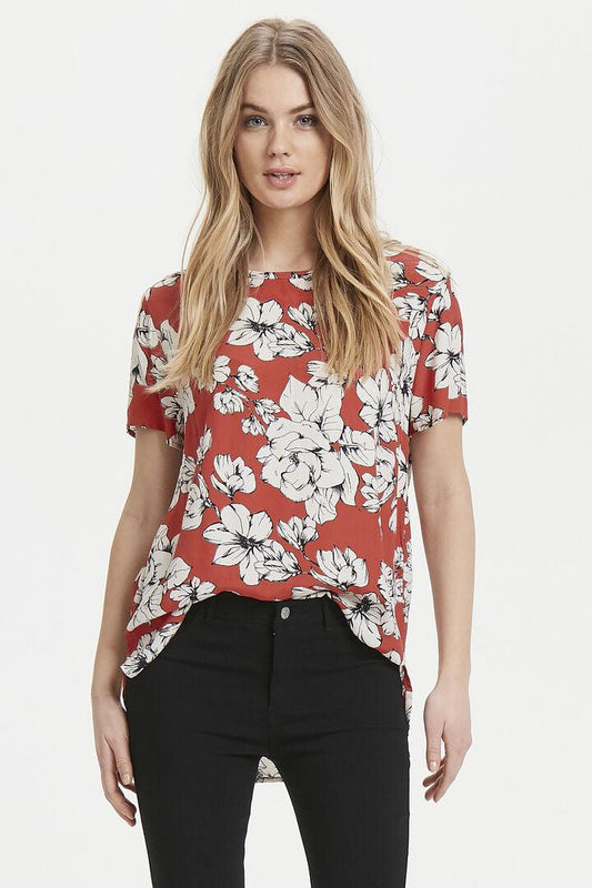 Spicy red combo short sleeve blouse - Our Secret Boutique  BYoung